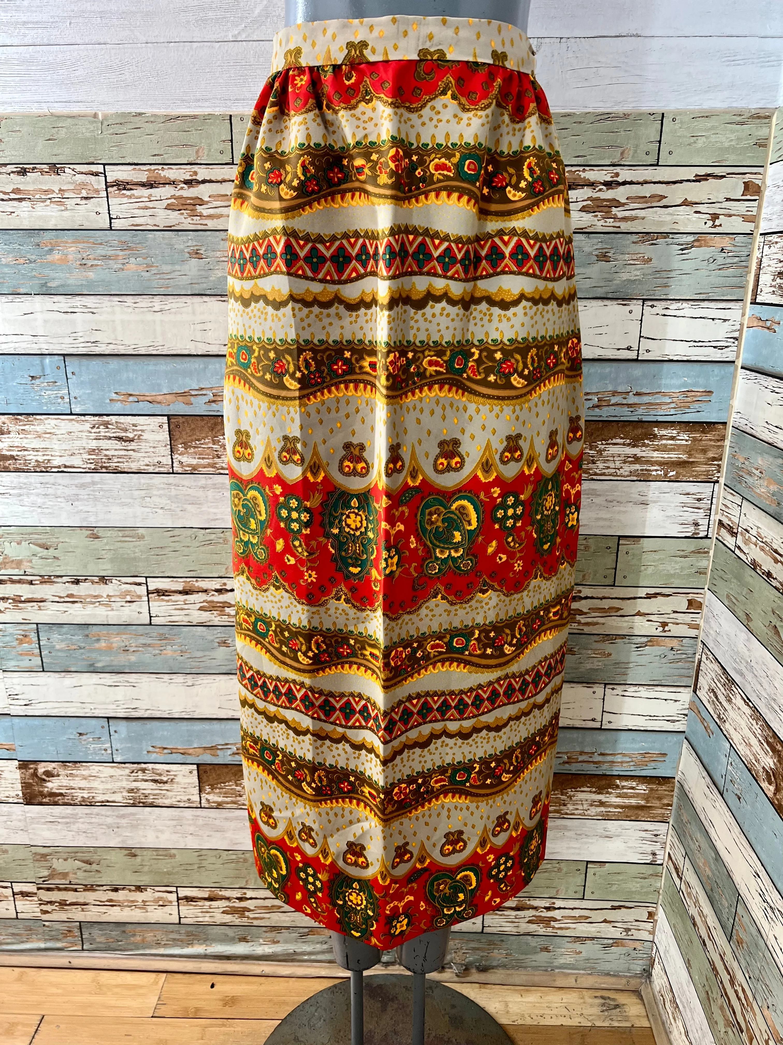 70’s Sand And Orange Multicolor Print Maxi Skirt