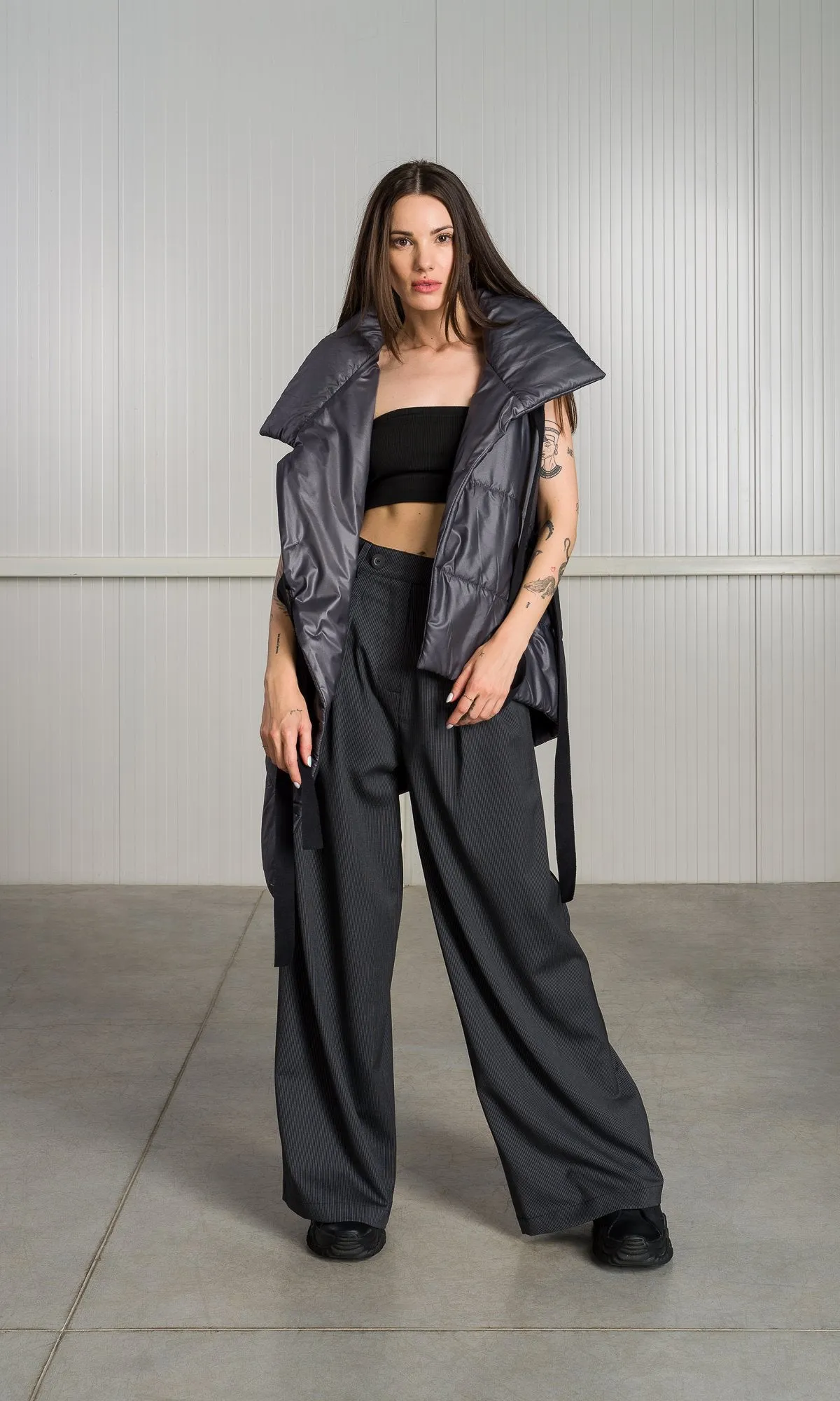 Asymmetric Vest with Ribbon Closure