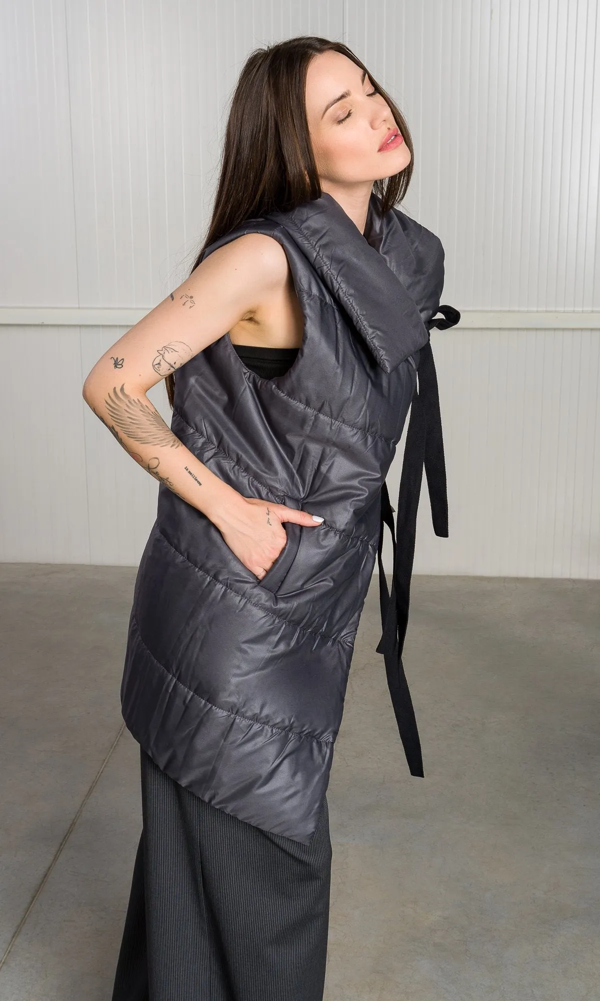 Asymmetric Vest with Ribbon Closure