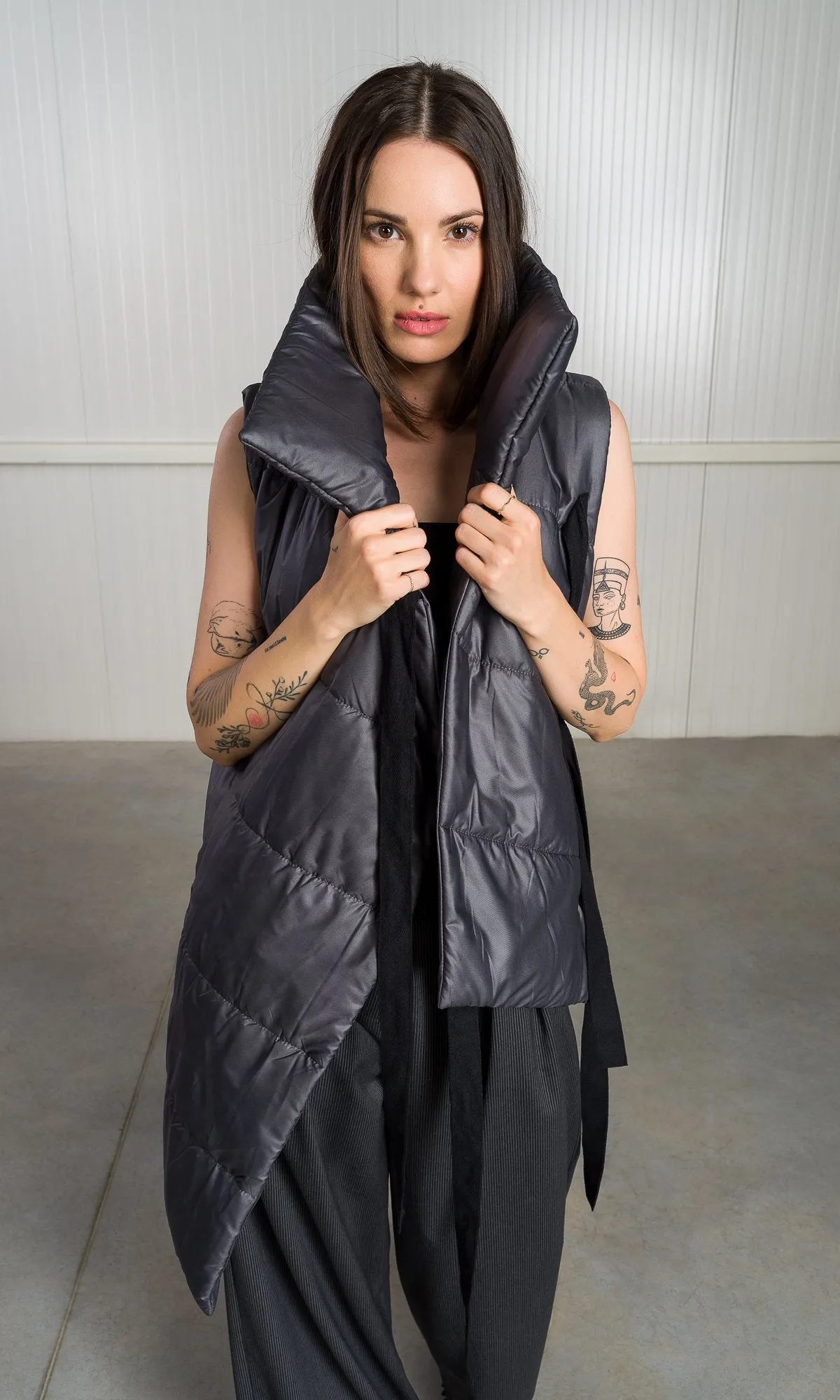 Asymmetric Vest with Ribbon Closure
