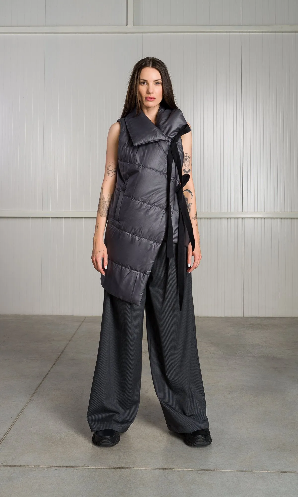 Asymmetric Vest with Ribbon Closure