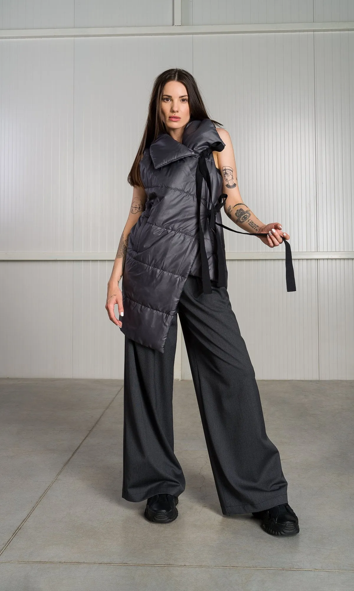 Asymmetric Vest with Ribbon Closure