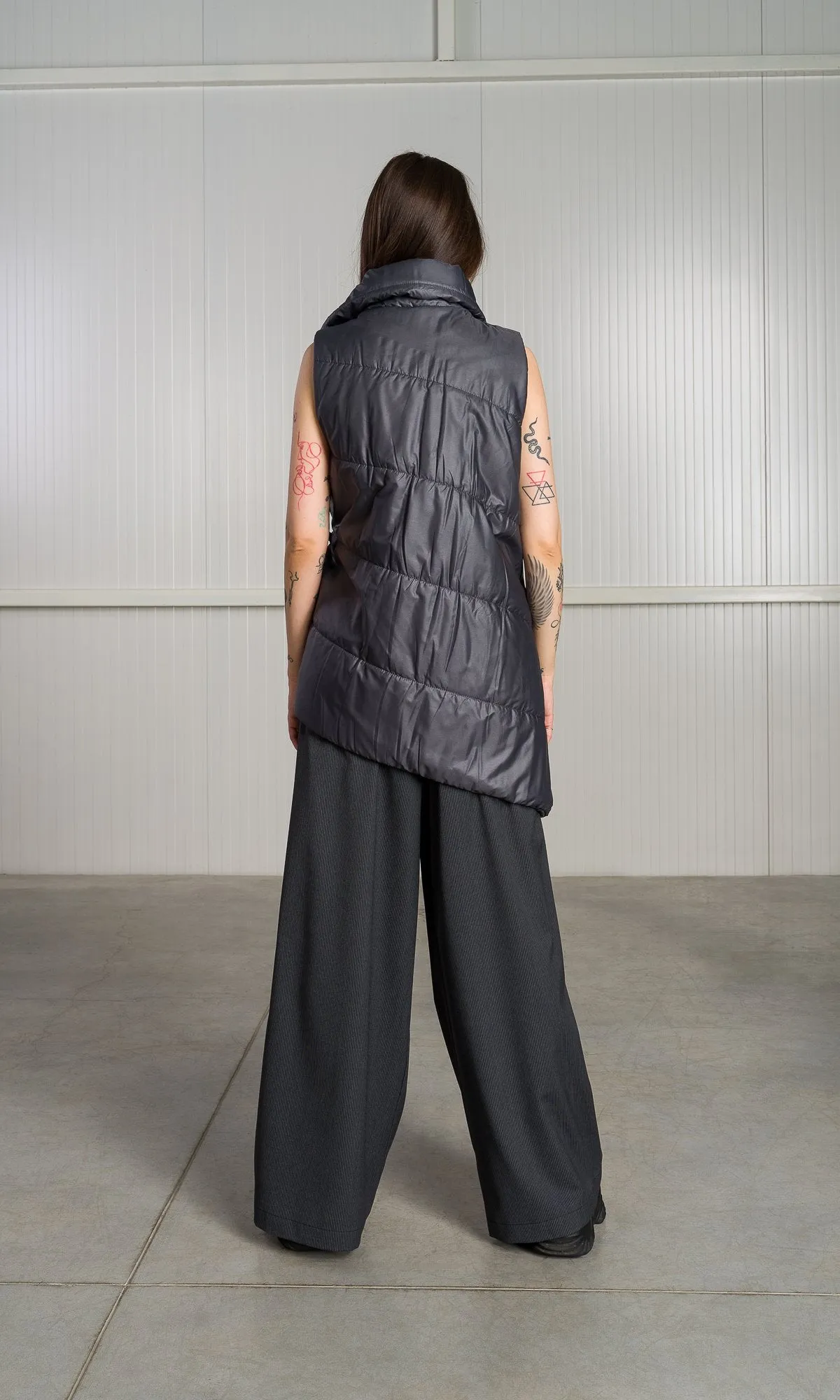 Asymmetric Vest with Ribbon Closure