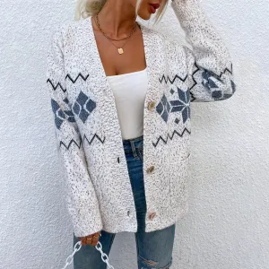 Augustyn Cardigan | Warm Gebreid vest met zakken en Noorse print voor dames