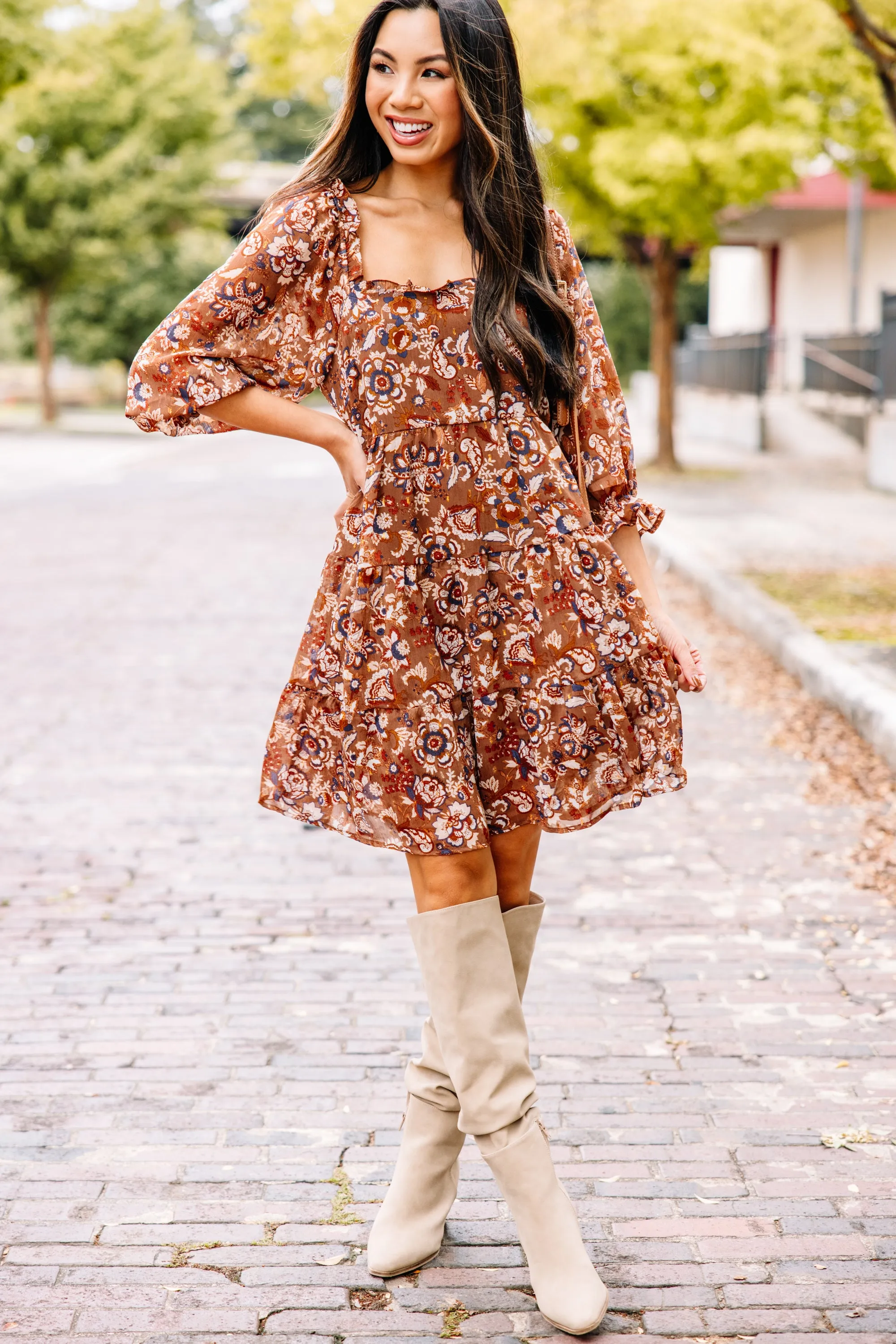 Believe In Yourself Brown Babydoll Dress