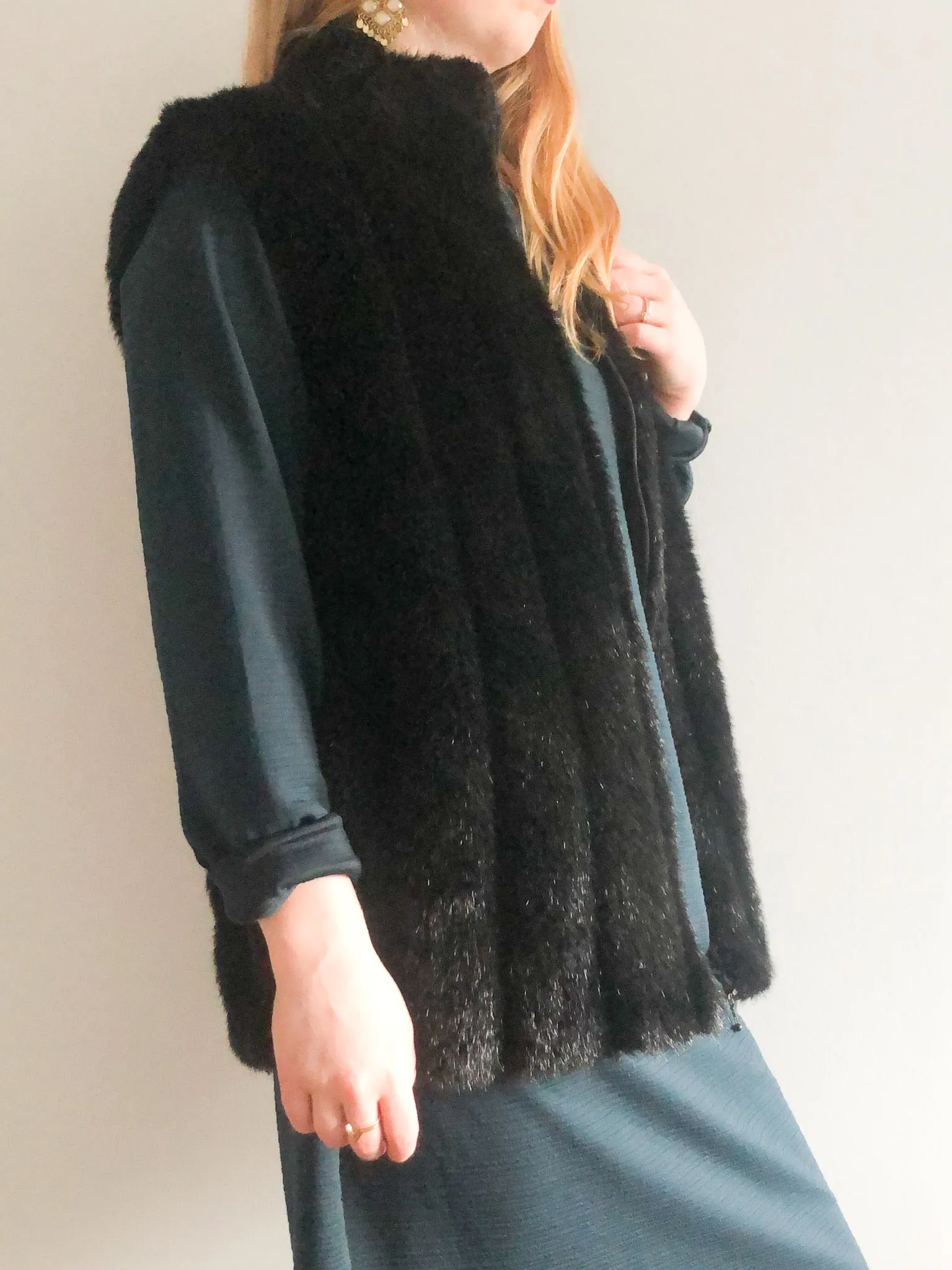 Black Faux Fur Cozy Vest - M/L