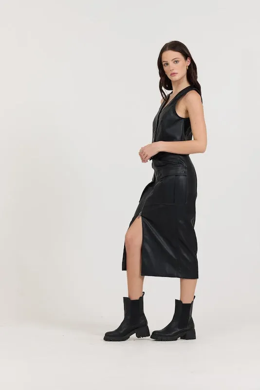 Black Leather Button Front Vest