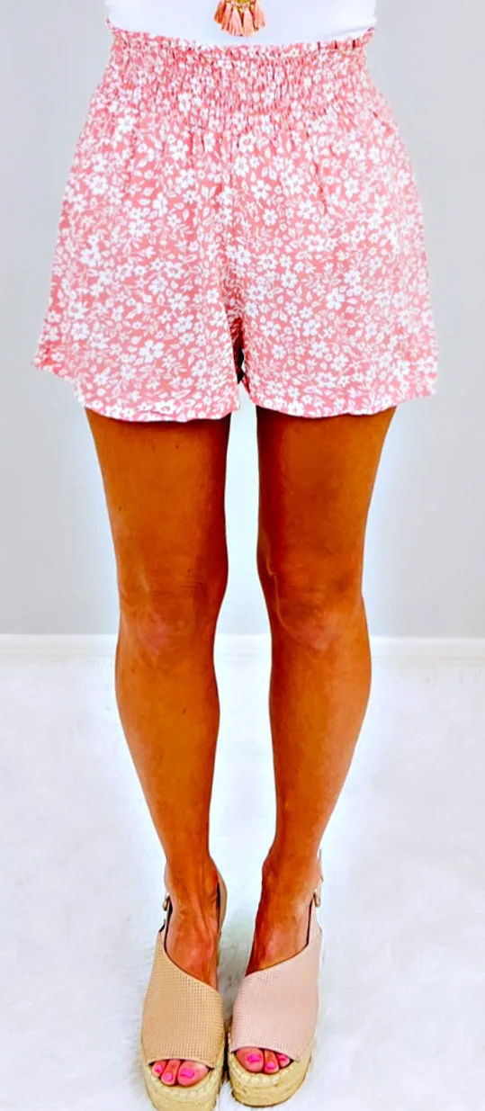 Blooming Sophistication Floral Print Shorts - Rose