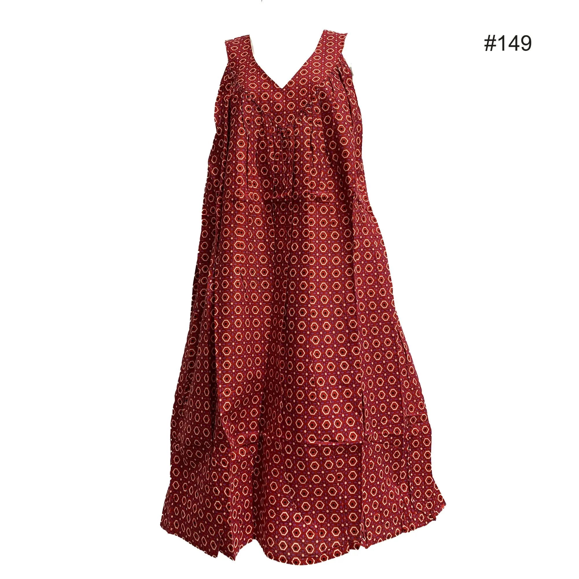 Boho Cotton Printed Asha V-Neck Sleeveless Summer Casual Patio Lounge Tie-Dye Dress with Pockets Plus Size Cotton Bohemian Dress