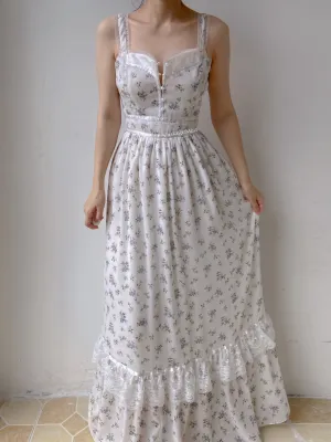 Chiffon Floral Lace Trim Beaded Cami Dress
