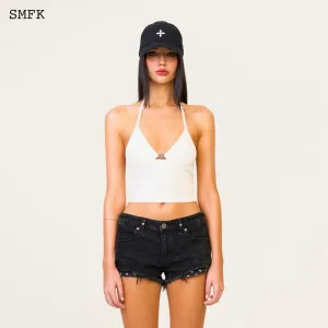 Compass Cross Knitted Halter-Neck Top White
