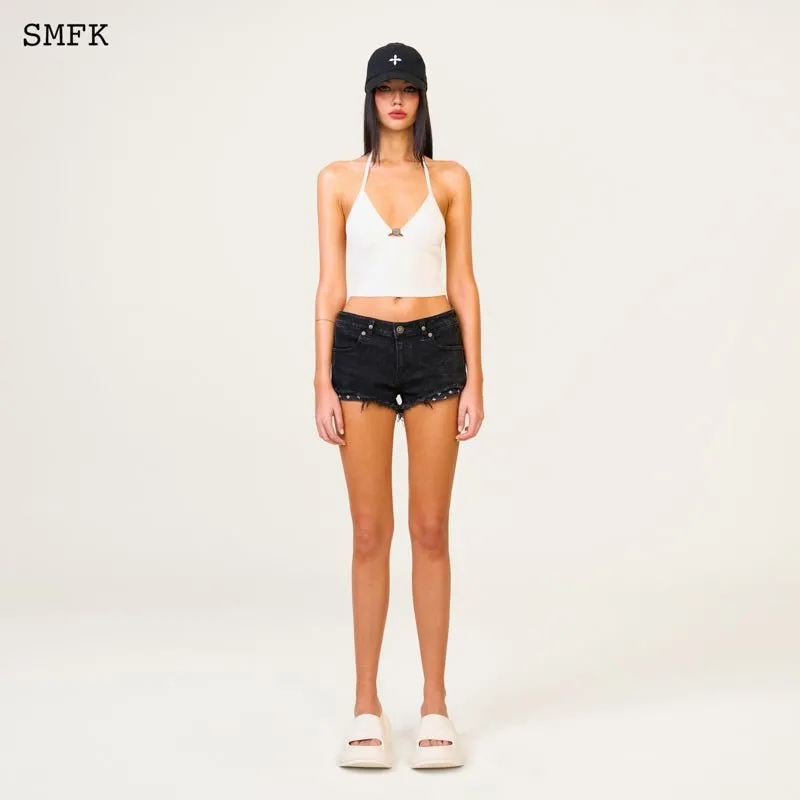 Compass Cross Knitted Halter-Neck Top White