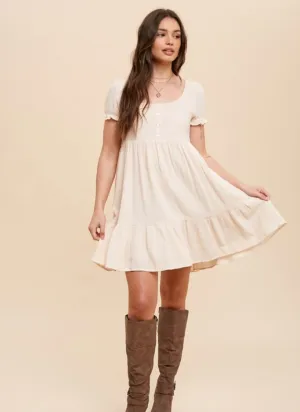 COTTON GAUZE BABYDOLL SHORT SLEEVE HENLEY DRESS