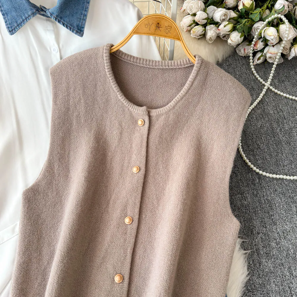 Denim Patchwork Shirt & Knitted Vest