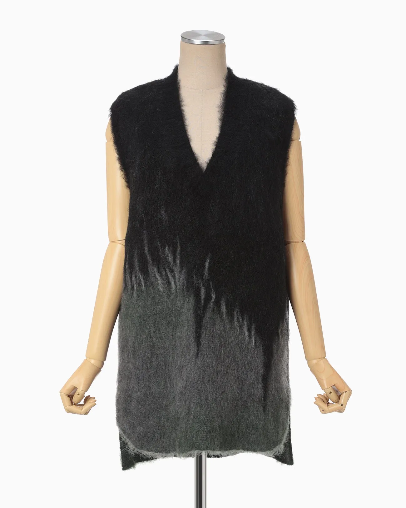 Drip Glaze Pattern Mohair Knitted Vest - khaki