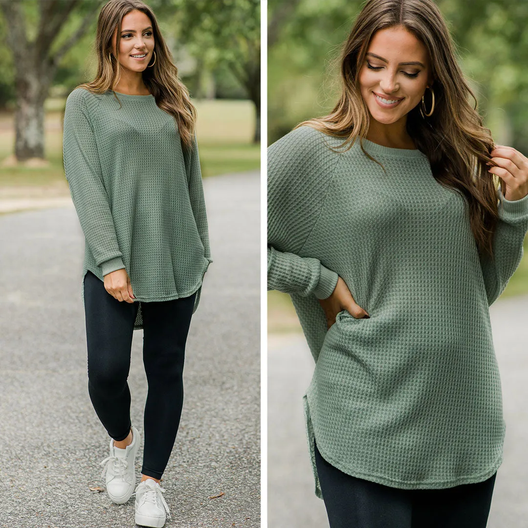 Easy Like Sunday Sage Green Waffle Tunic