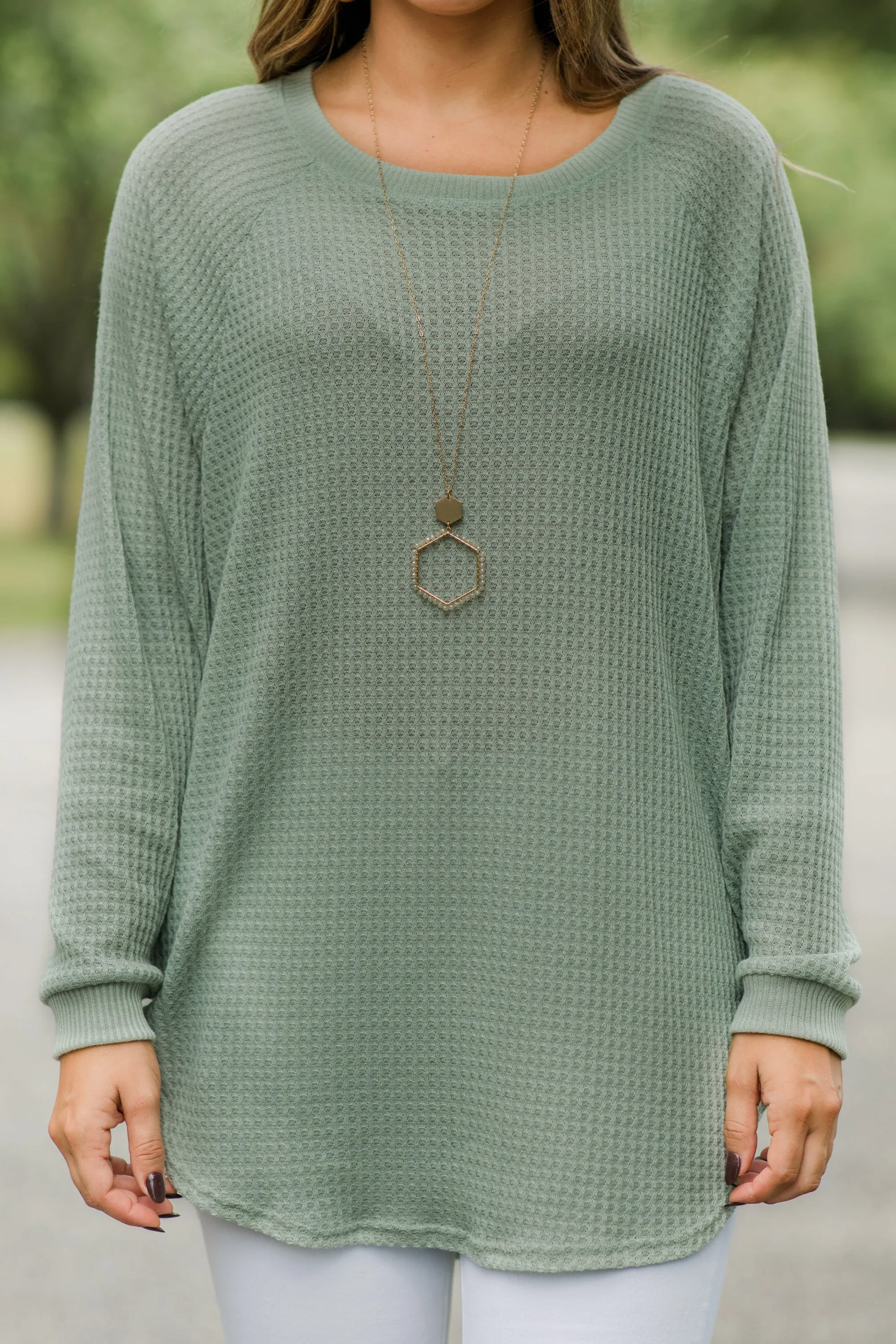 Easy Like Sunday Sage Green Waffle Tunic