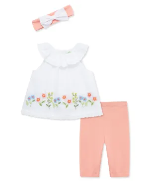 Floral Border Woven Tunic Set (3M-12M)