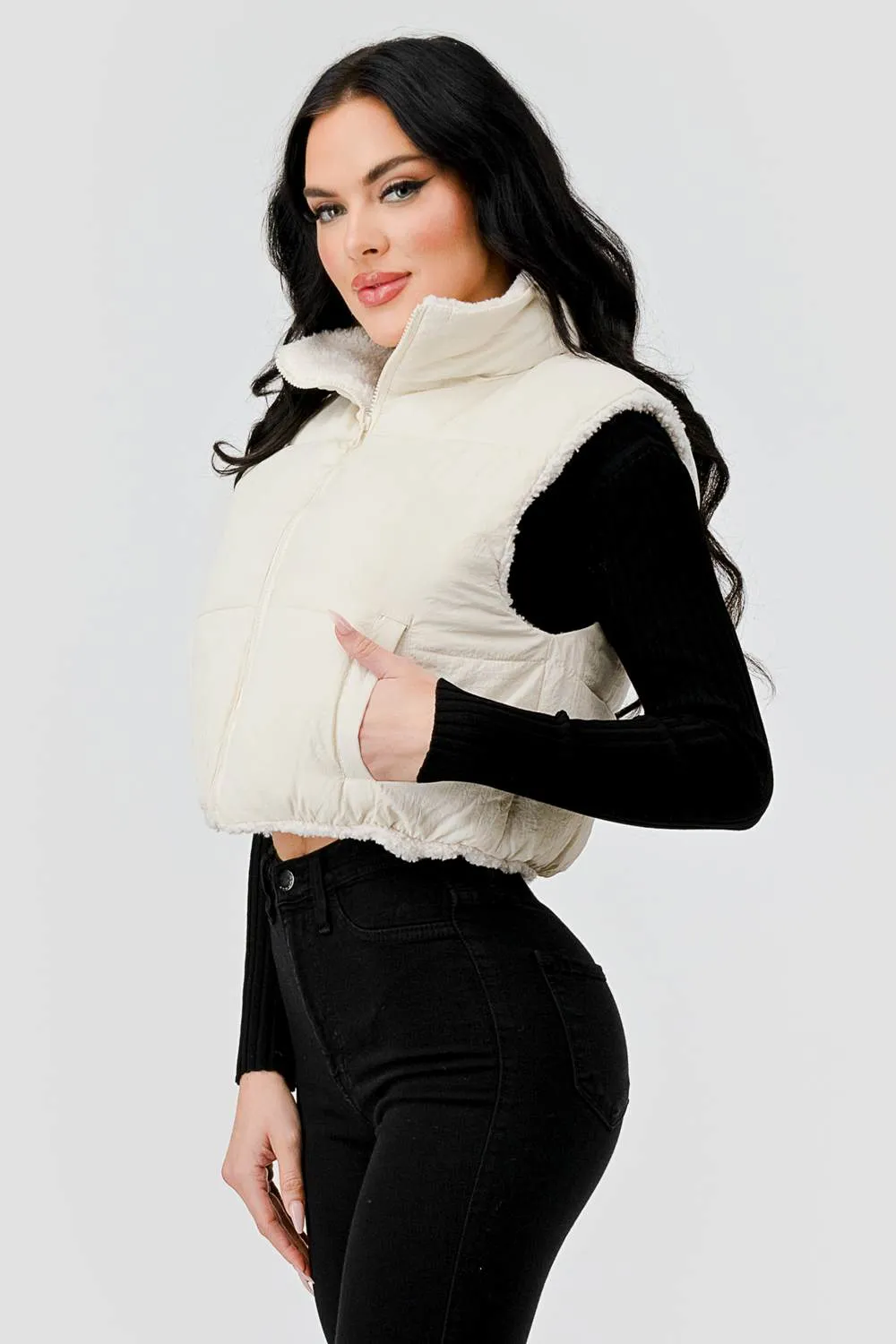 FUZZY MATTE WINDBREAKER CROPPED ZIPUP VEST