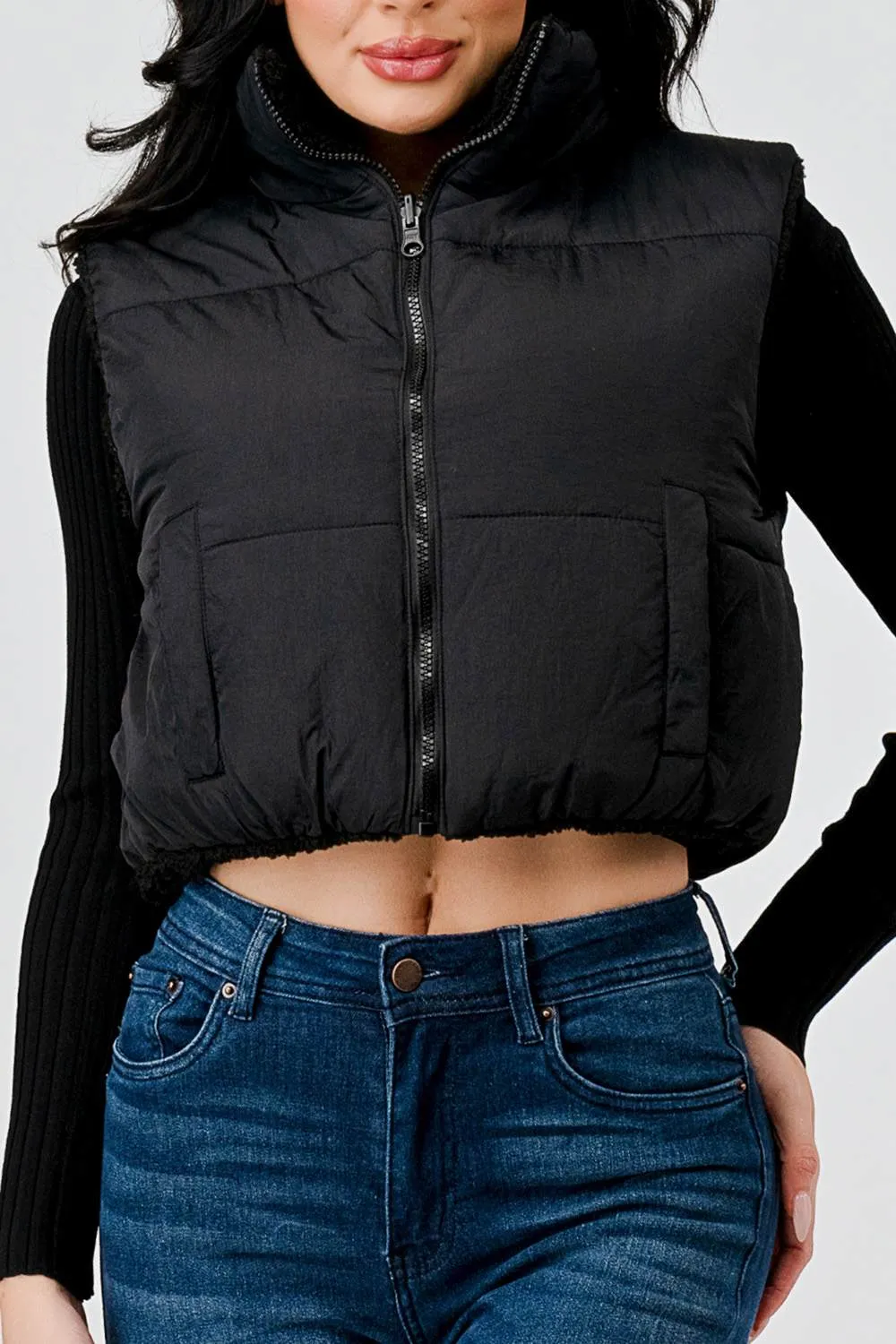FUZZY MATTE WINDBREAKER CROPPED ZIPUP VEST