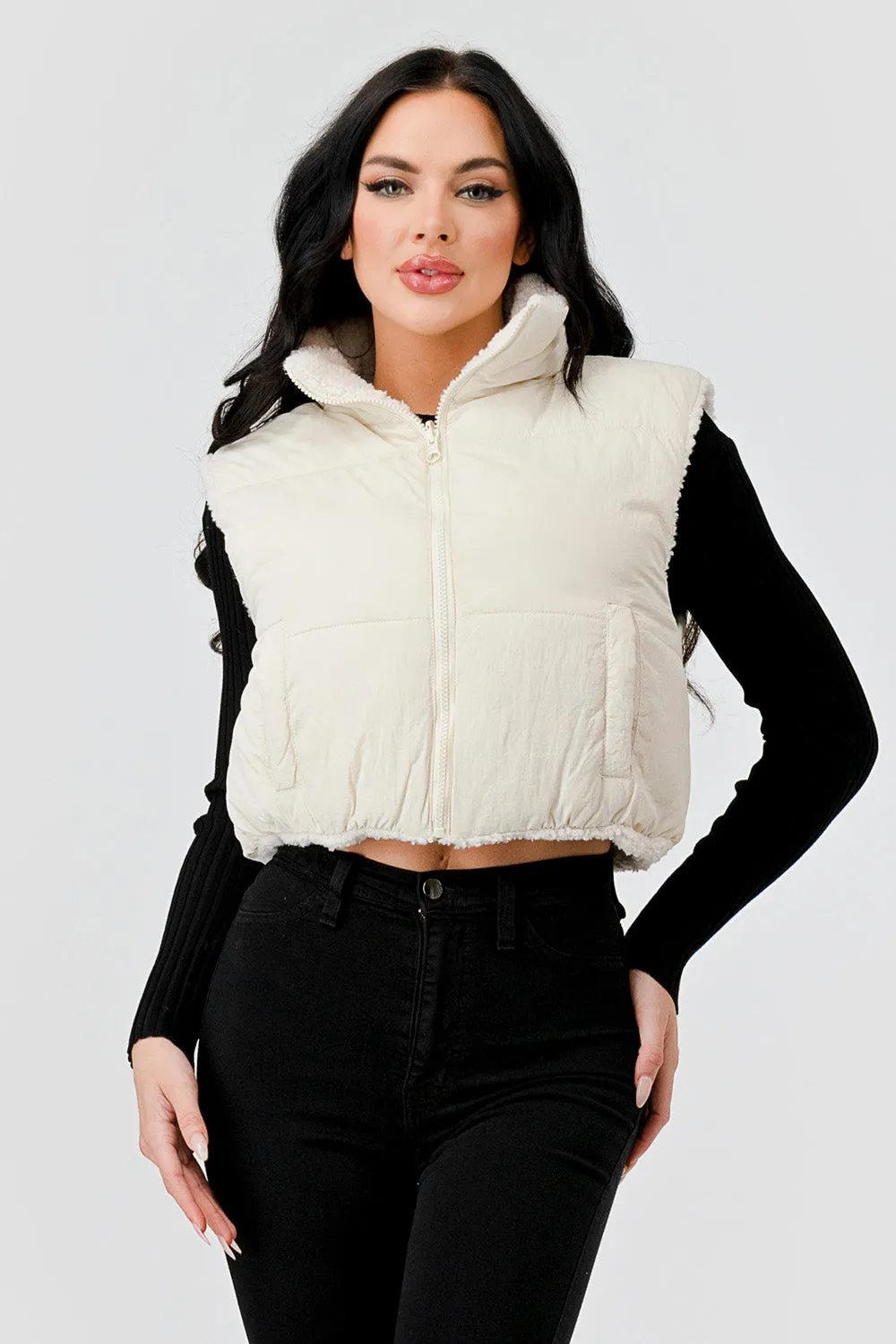 FUZZY MATTE WINDBREAKER CROPPED ZIPUP VEST