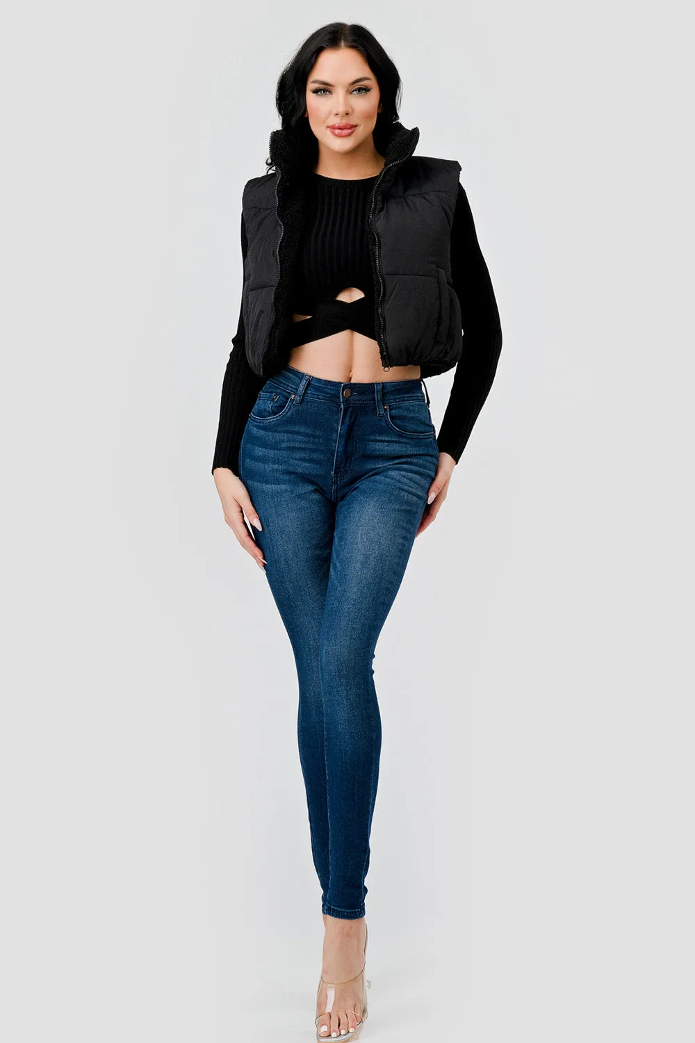 FUZZY MATTE WINDBREAKER CROPPED ZIPUP VEST