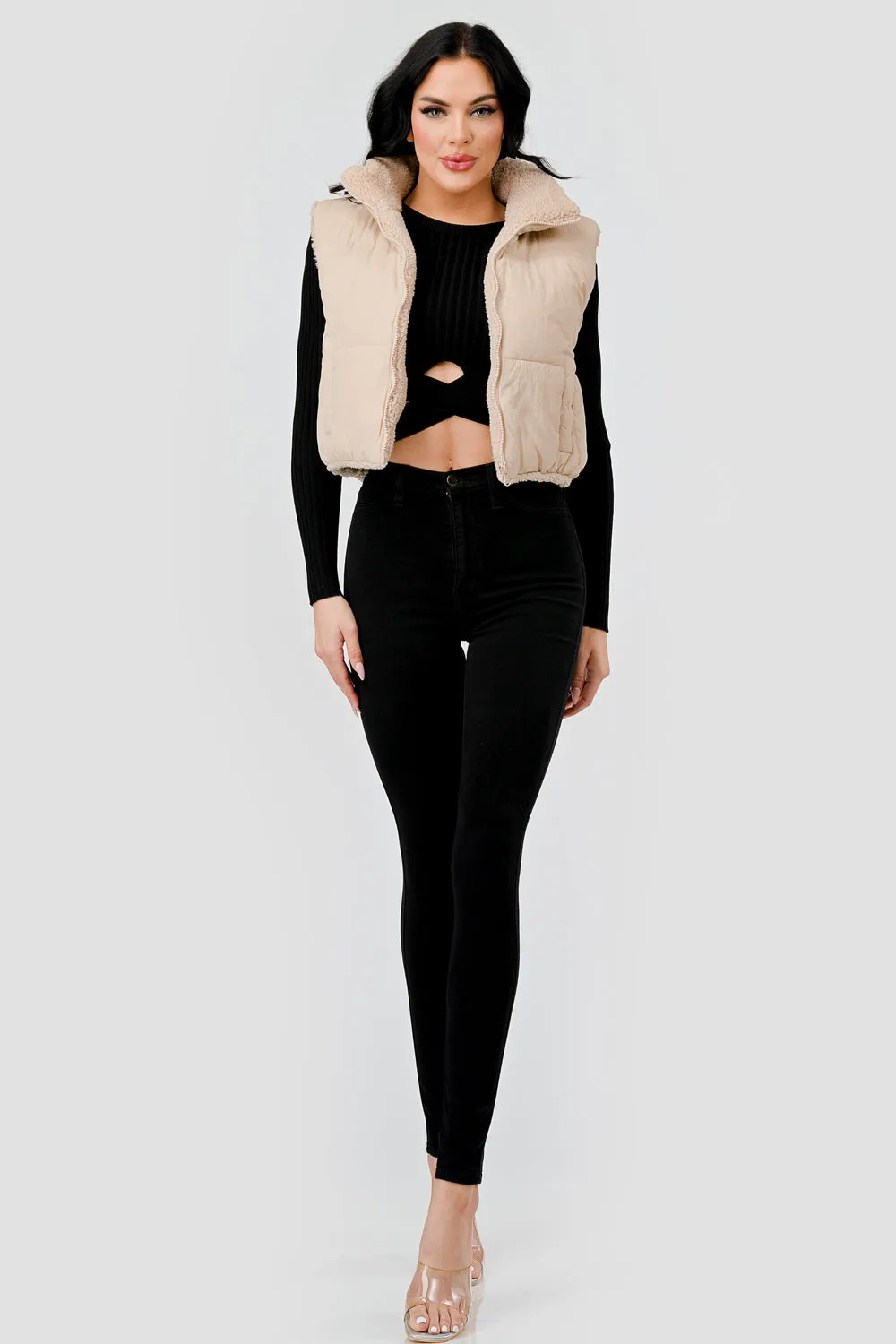 FUZZY MATTE WINDBREAKER CROPPED ZIPUP VEST