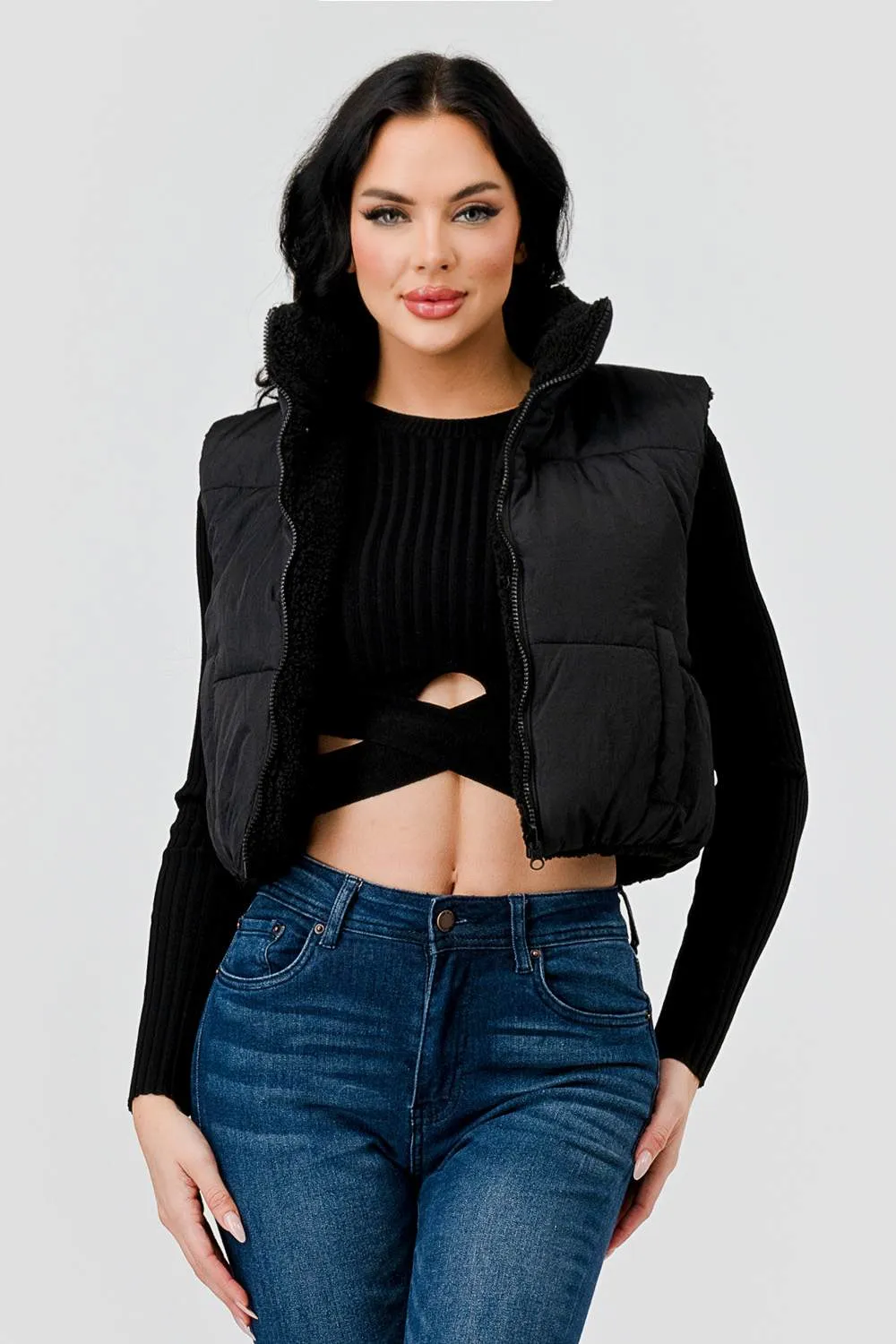 FUZZY MATTE WINDBREAKER CROPPED ZIPUP VEST