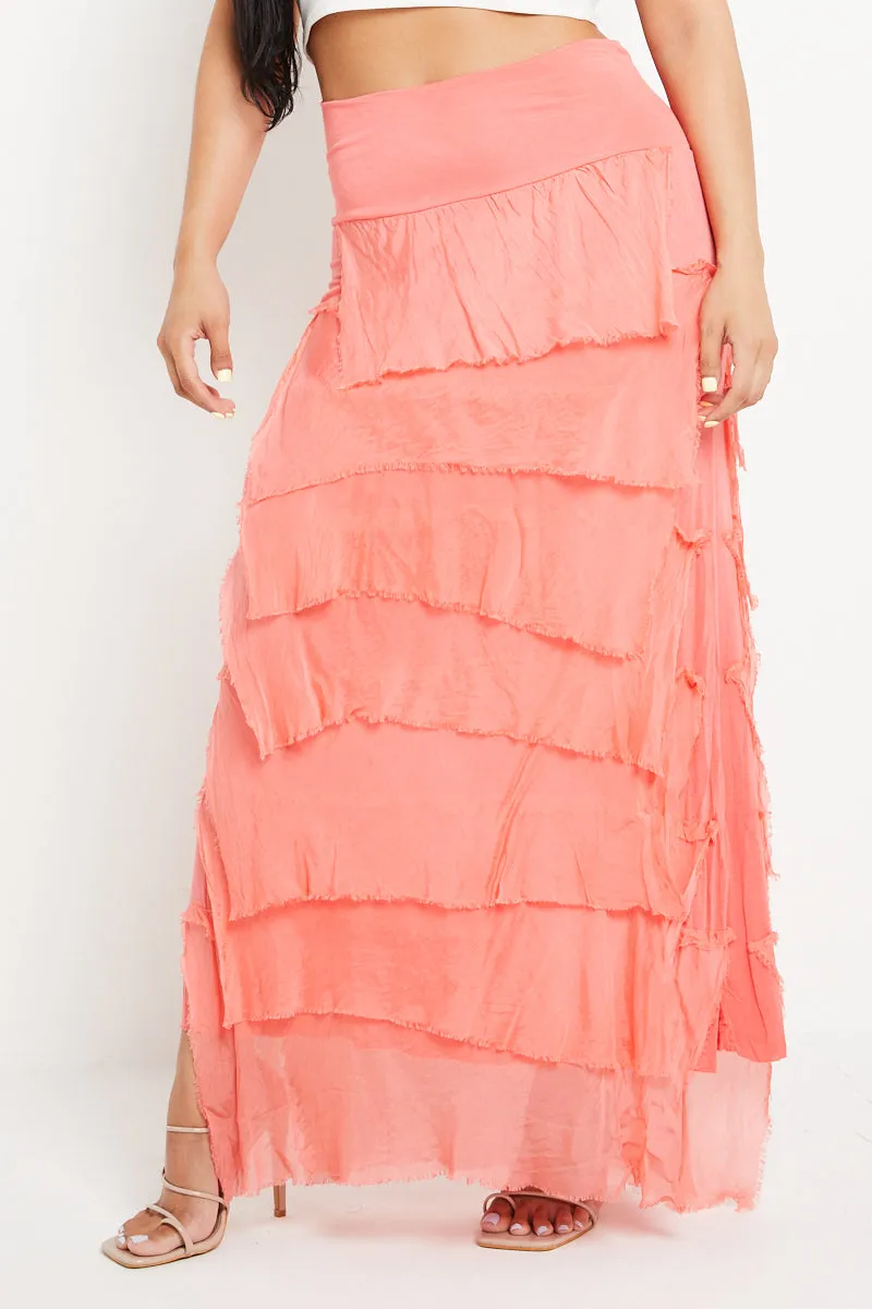 Italian Lagenlook Silk Tiered Maxi Skirt