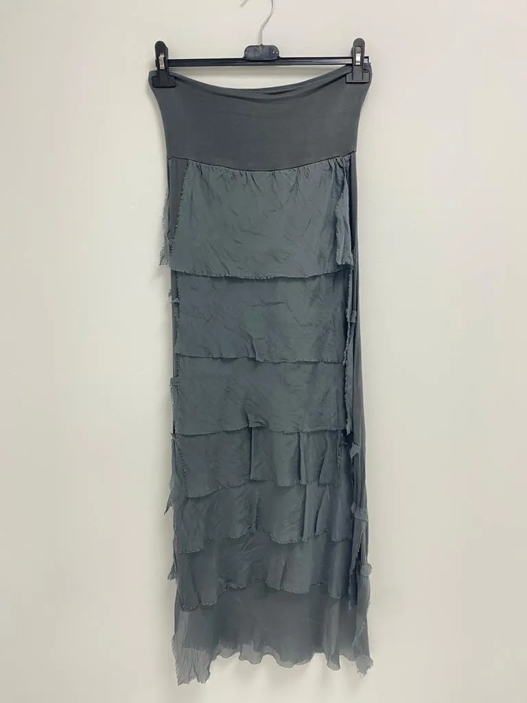 Italian Lagenlook Silk Tiered Maxi Skirt