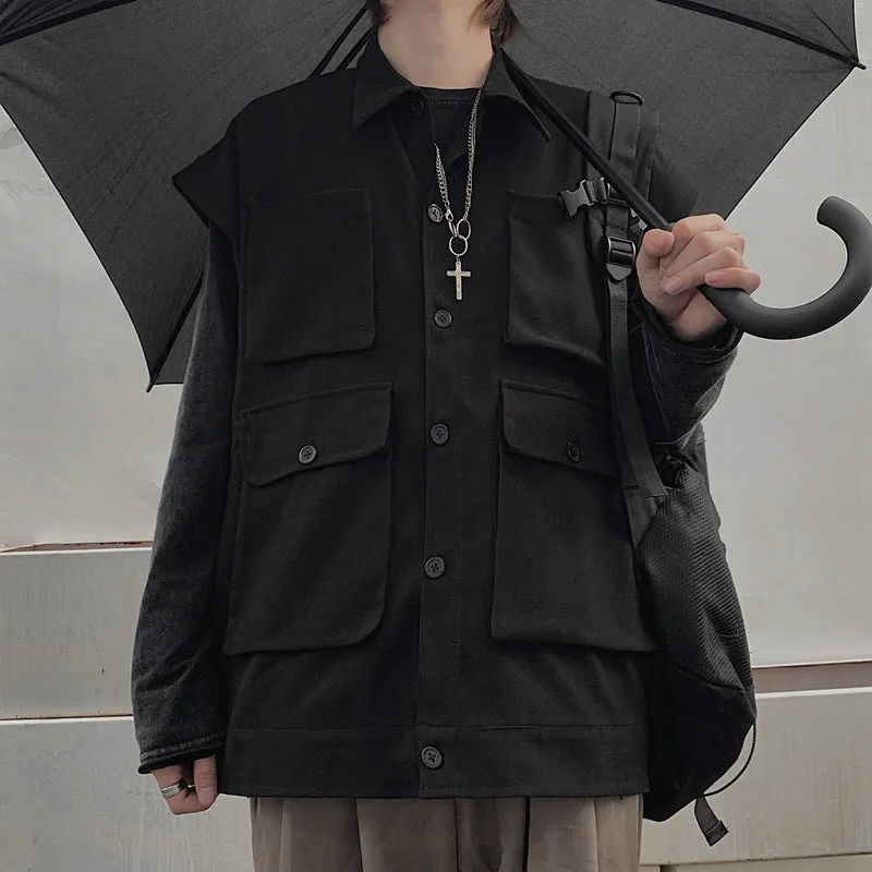 Japanese Streetwear Utility Vest Jacket - Casual Urban Style