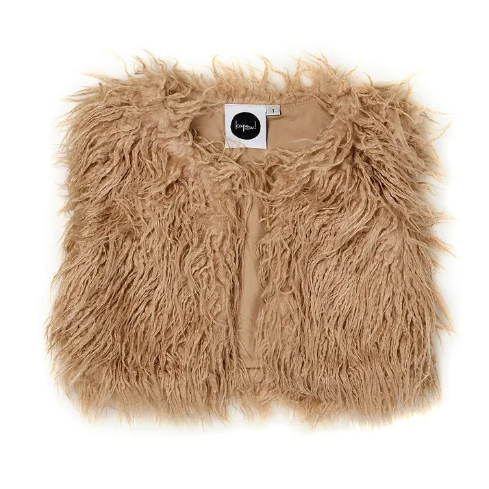 Kapow Shaggy Faux Fur Vest - Mushroom