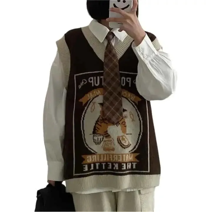 Kawaii Pouritup Cat Knitted Vest