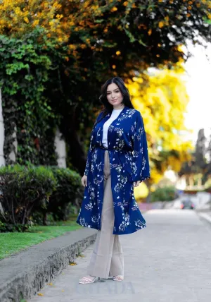 Kimono imprimée en bleu marine