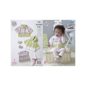 King Cole Baby Raglan Cape, Top and Bootees DK Knitting Pattern 5084