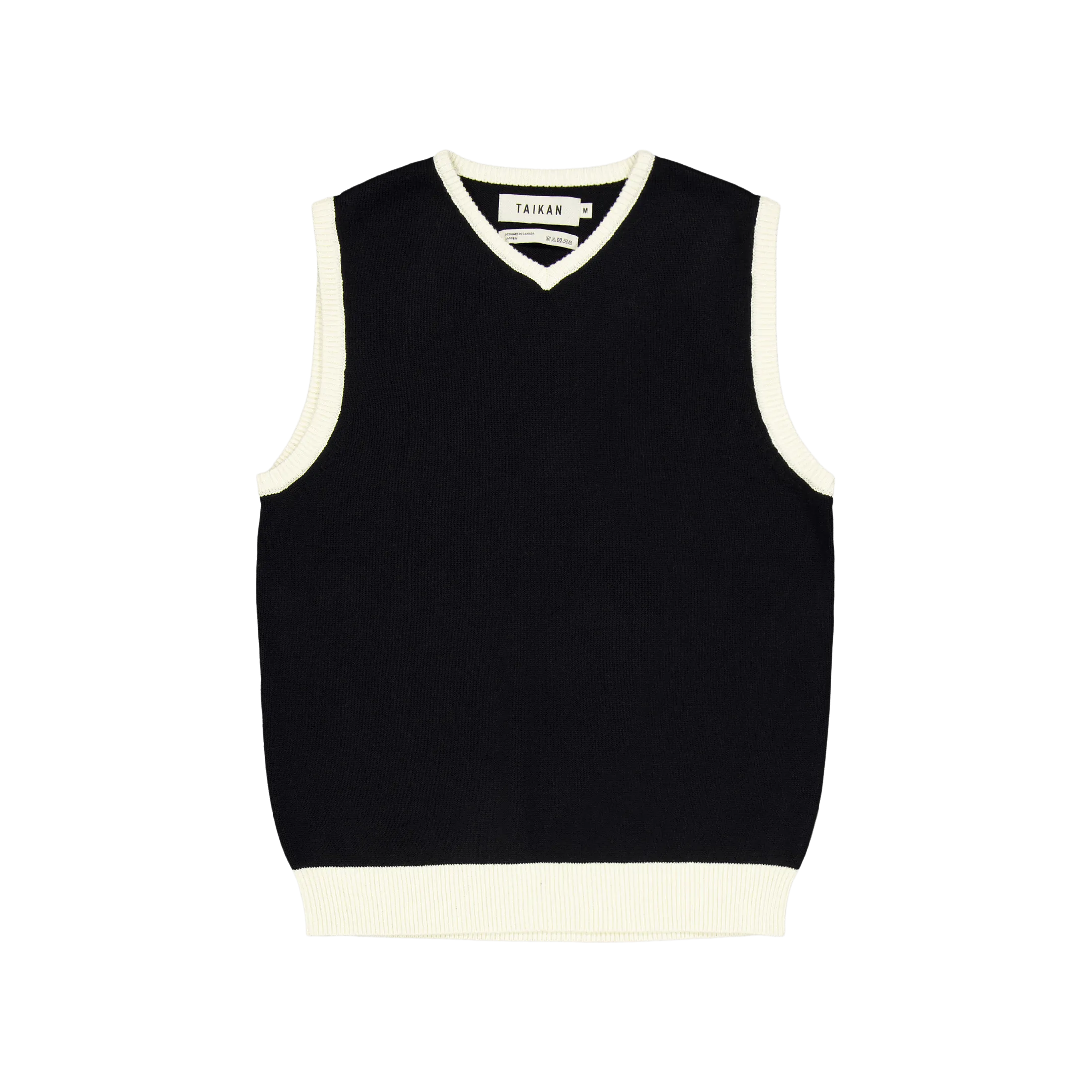 Knitted Sweater Vest-black/cre Black/cream
