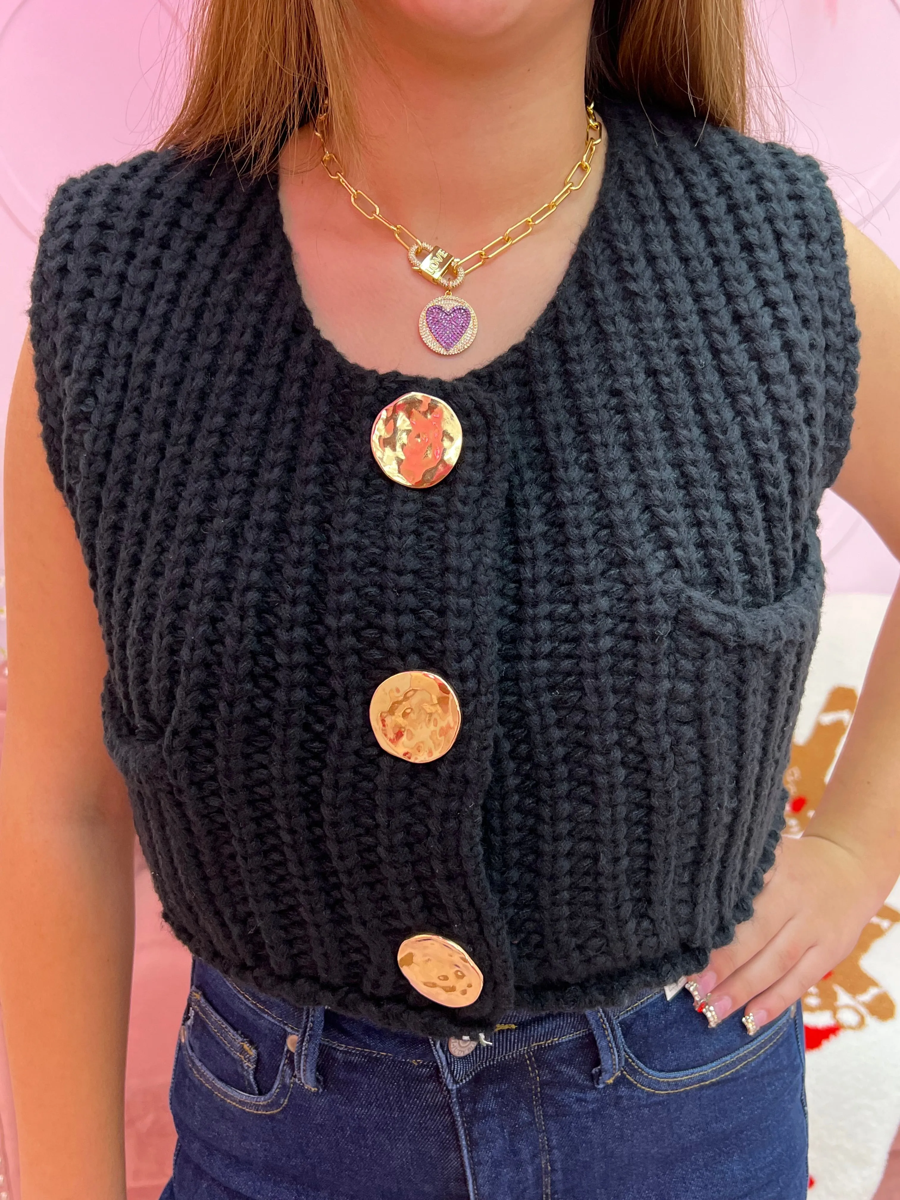 Ladies Solid Color Crew Neck Sweater Vest
