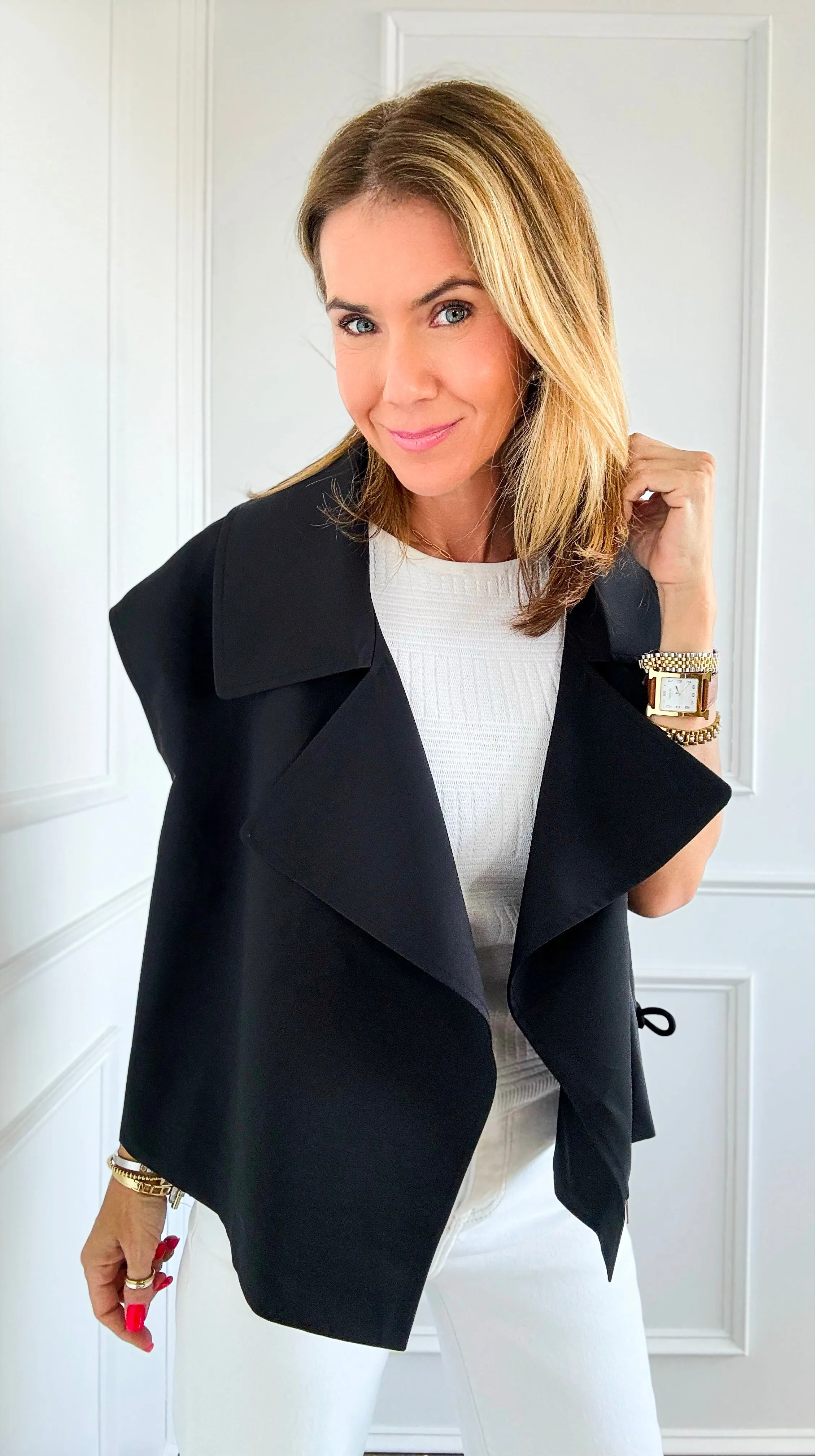 Lapel Collar Vest- Black