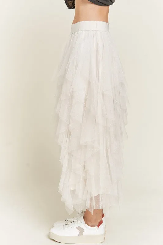 Layered Ruffle Mesh A-Line Skirt