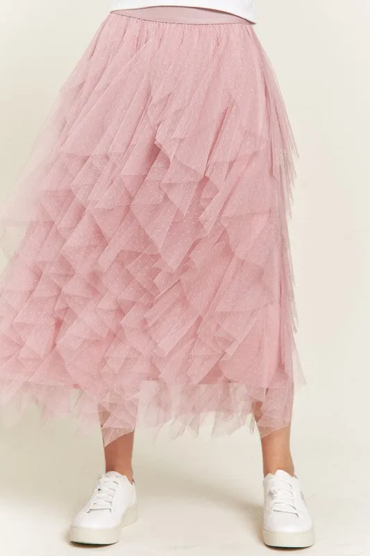 Layered Ruffle Mesh A-Line Skirt