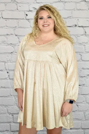 Long Sleeve Satin Animal Print Babydoll Dress in Plus by Umgee Clothing
