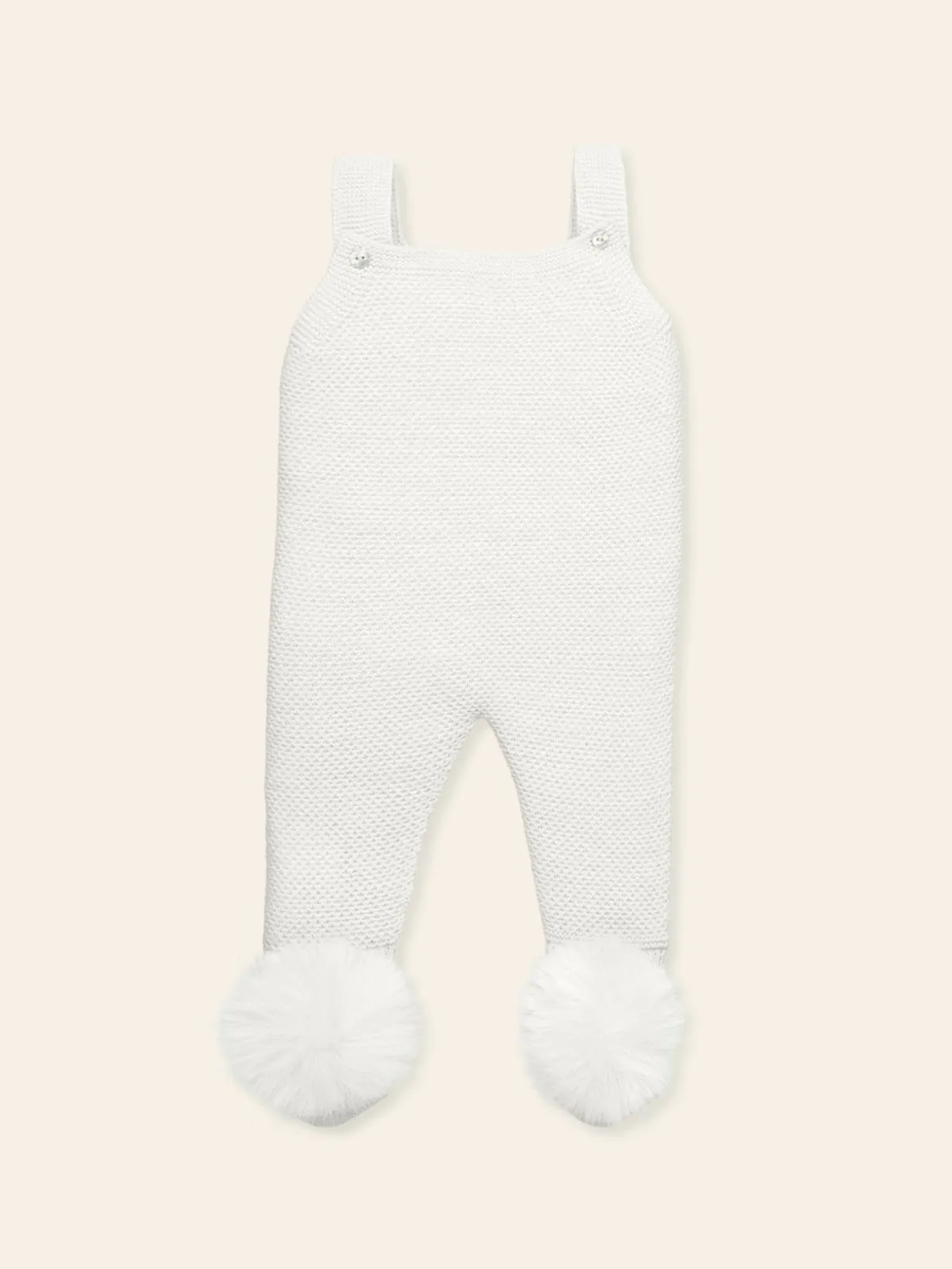 Mac Ilusion Ivory knitted dungaree with fur poms