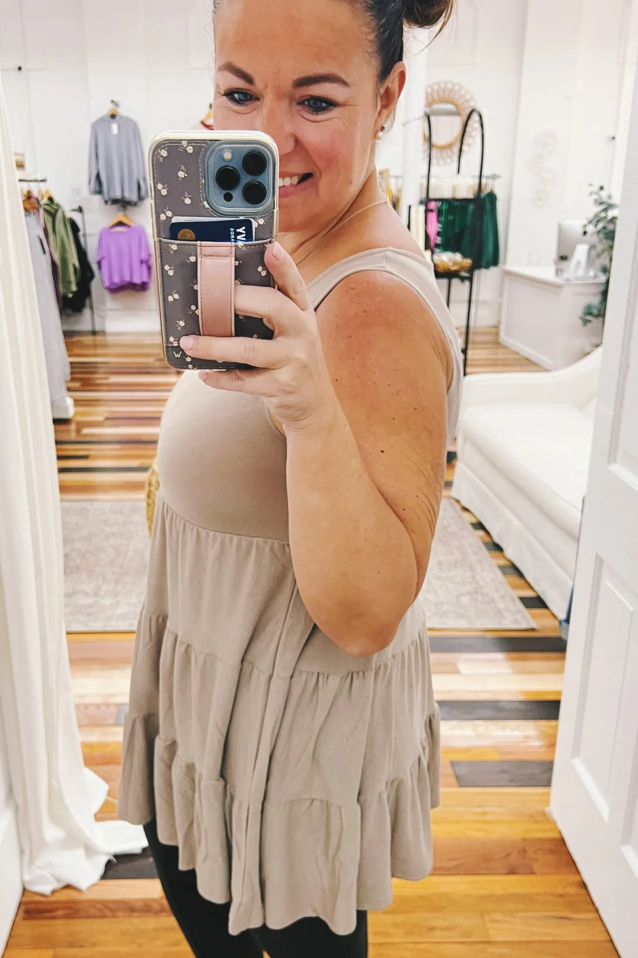 Maeve Sleeveless Ruffle Tunic Ash Mocha