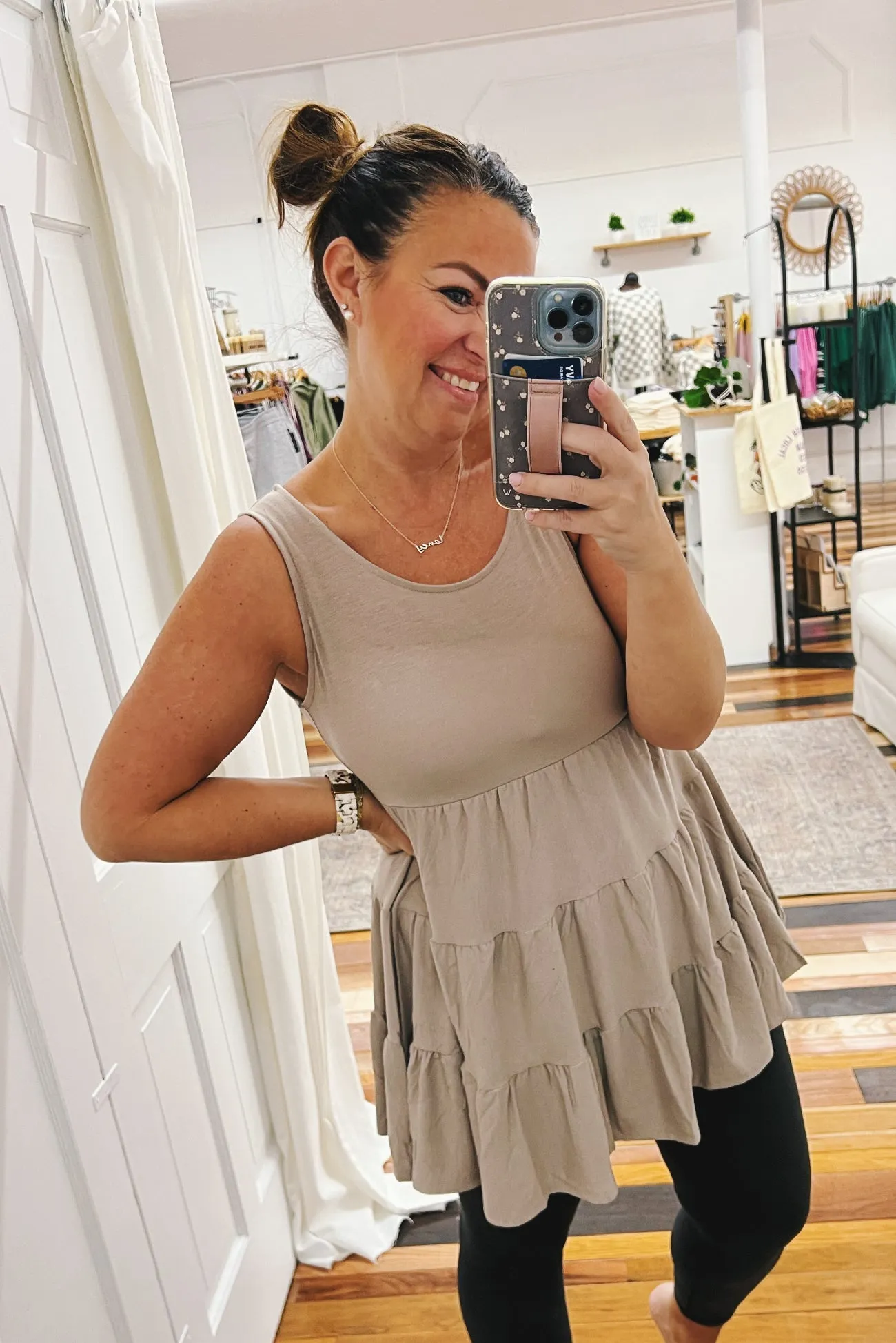 Maeve Sleeveless Ruffle Tunic Ash Mocha