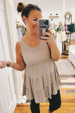 Maeve Sleeveless Ruffle Tunic Ash Mocha