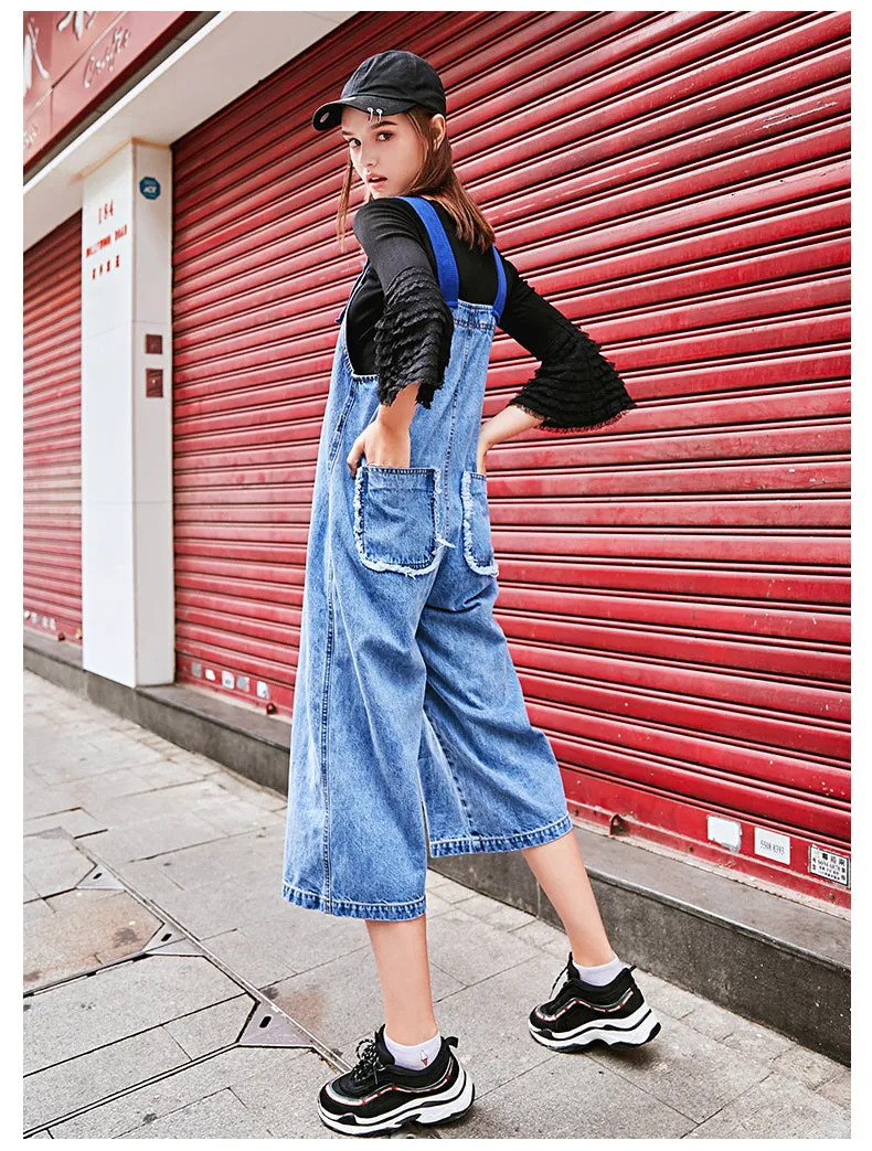 MAXMARTIN LOGO PRINT DENIM DUNGAREE IN BLUE WASH
