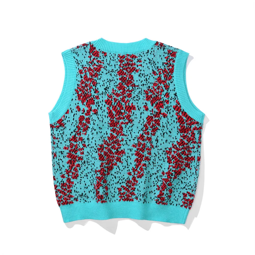 Men Sweater Vest Gradient Color Knitted Vest Men's I Loose V-neck Sleeveless Sweater Coat