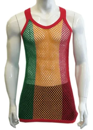 Mens Rasta Jamaica Vest Plain String Fishnet Mesh Gym Summer Muscle String Tank Top Fitted String Vest