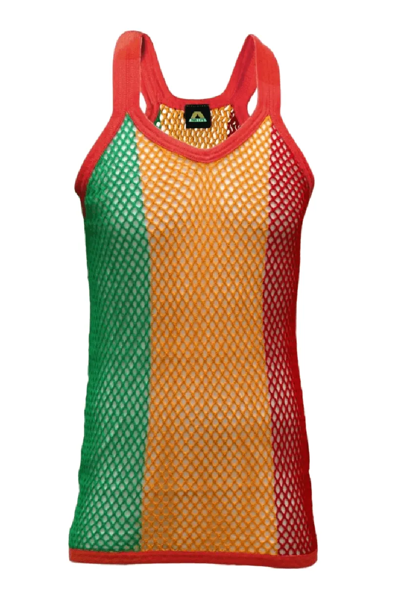Mens Rasta Jamaica Vest Plain String Fishnet Mesh Gym Summer Muscle String Tank Top Fitted String Vest