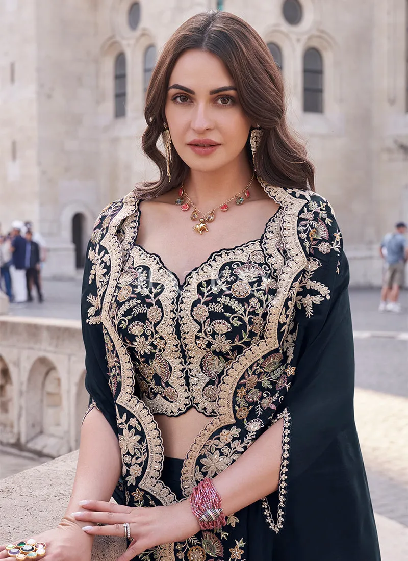 Navy Blue Embroidered Cape Style Designer Palazzo Suit